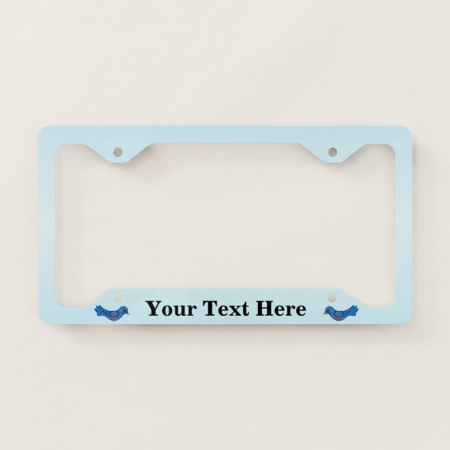 Folk Art Bluebird Red Hearts Light Blue License Plate Frame (Front)