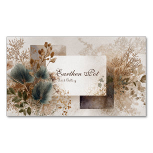 Folk Art Botanical Abstract Blue Green Beige Business Card Magnet