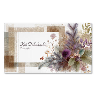 Folk Art Botanical Abstract Purple Thistle Rustic Business Card Magnet