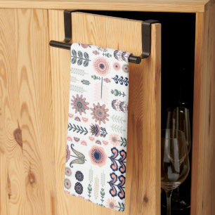 Folk Art Botanical Seamless Pattern Kitchen Towel