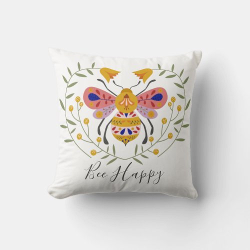 Folk Art Bumble Bee Throw Pillow