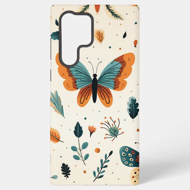 Folk Art Butterflies with Teal and Terracotta Samsung Galaxy Case (Back)