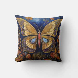 Folk Art Butterfly I Throw Pillow