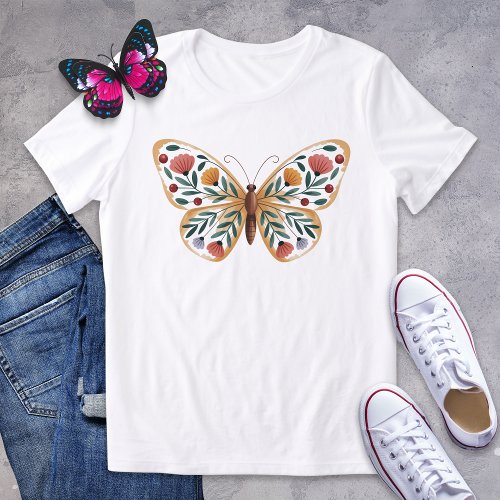 Folk Art Butterfly Shirt with Floral Wings
