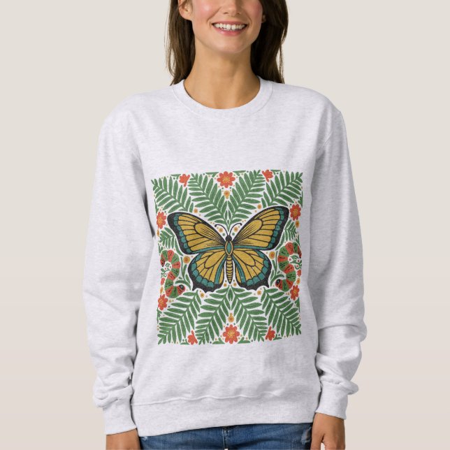 Folk Art Butterfly with Ferns  Sweatshirt (Front)
