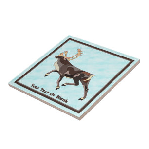 Folk Art Caribou/Reindeer Ceramic Tile