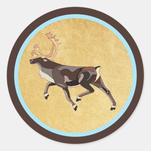 Folk Art CaribouReindeer Classic Round Sticker