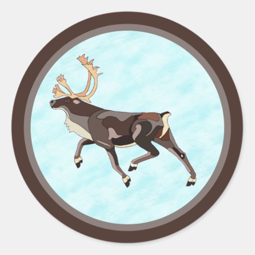 Folk Art CaribouReindeer Classic Round Sticker