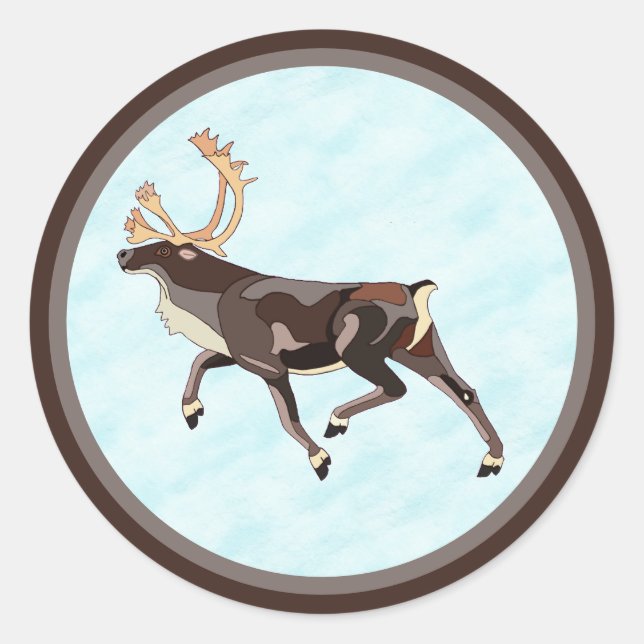 Folk Art Caribou/Reindeer Classic Round Sticker (Front)