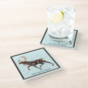 Folk Art Caribou/Reindeer Glass Coaster