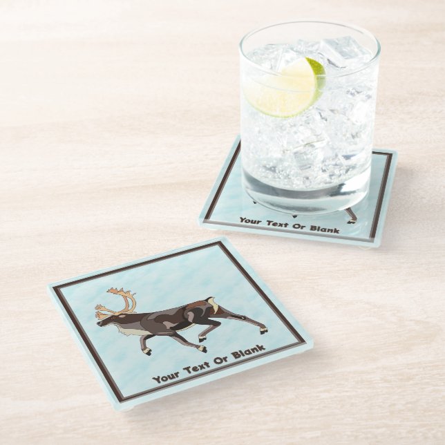 Folk Art Caribou/Reindeer Glass Coaster (Angled)