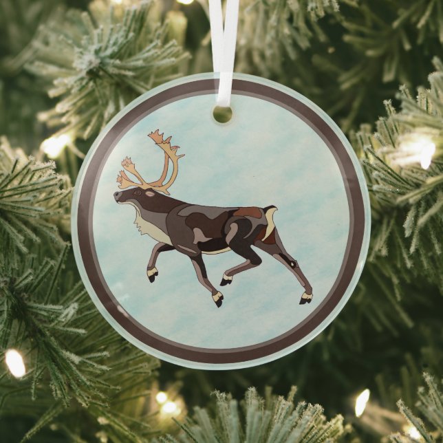 Folk Art Caribou/Reindeer Glass Ornament (Insitu)