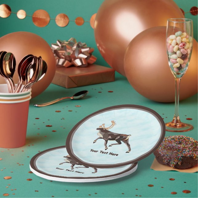 Folk Art Caribou/Reindeer Paper Plates (Multi)