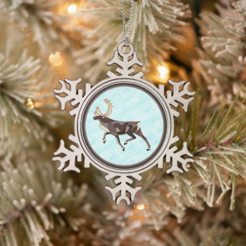 Folk Art CaribouReindeer Snowflake Pewter Christmas Ornament