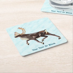 Folk Art Caribou/Reindeer Square Paper Coaster