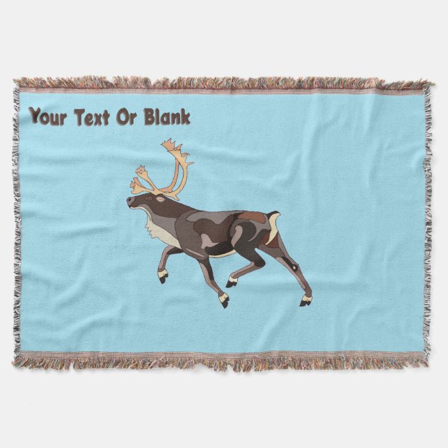 Folk Art Caribou/Reindeer Throw Blanket (Front)