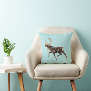 Folk Art Caribou/Reindeer Throw Pillow