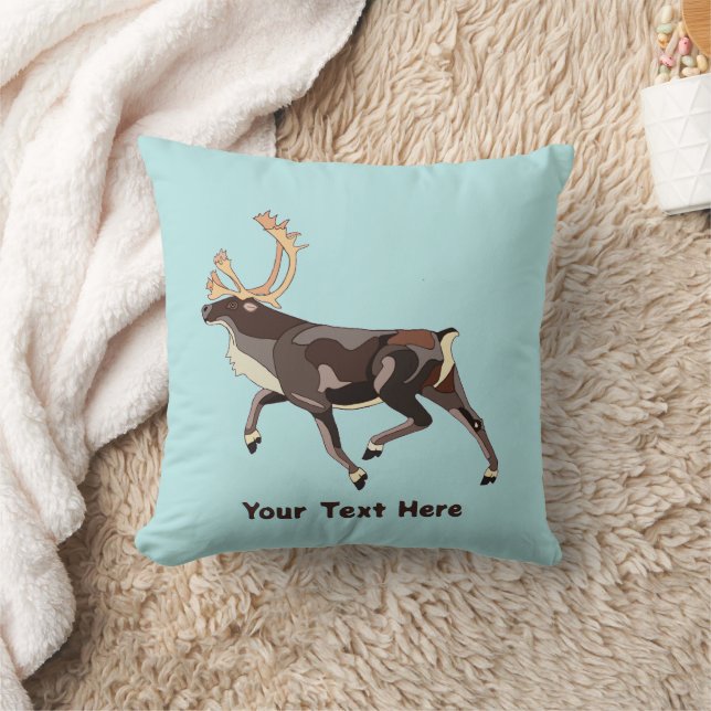 Folk Art Caribou/Reindeer Throw Pillow (Blanket)