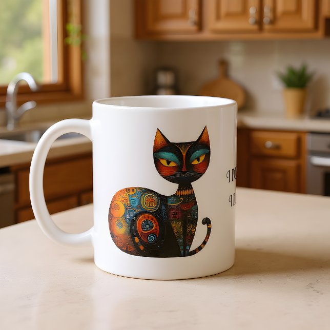 Folk Art Cat "I Don't Shed. I Decorate." Funny Coffee Mug (Creator Uploaded)
