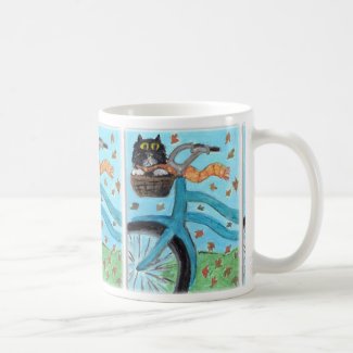 Folk Art Cat in Bike Basket