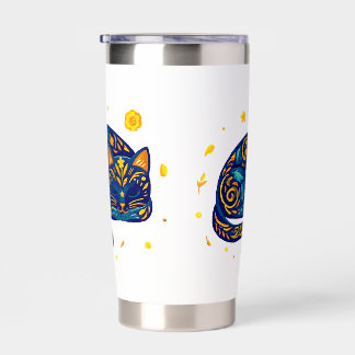 Folk Art Cat in Blue Insulated Tumbler