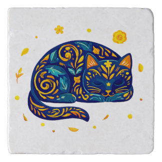 Folk Art Cat in Blue Trivet