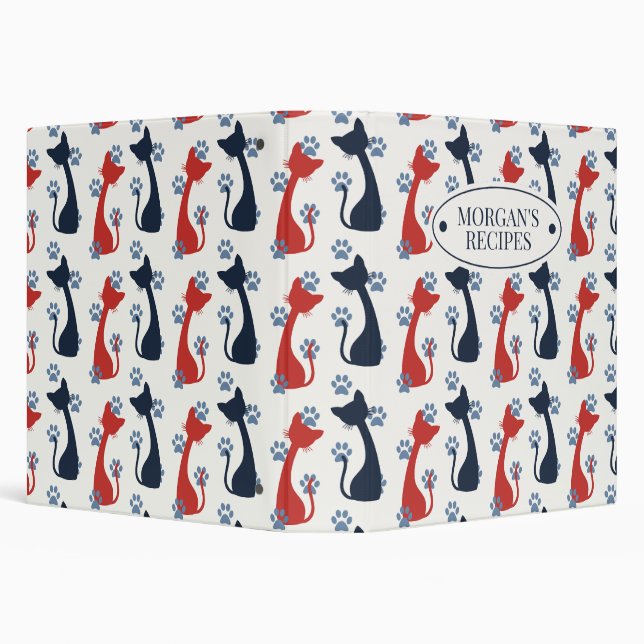 Folk Art Cat Pattern | Farmhouse Kitchen Recipe 3 Ring Binder (Background)