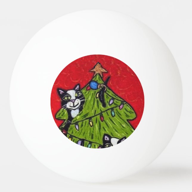 Folk Art Cats Christmas Tree Ping-Pong Ball (Front)