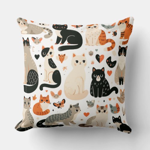 Folk art cats Throw Pillow