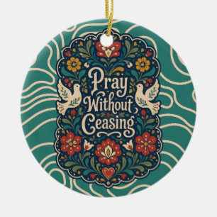 Folk Art Christian Keepsake Vintage Christmas Tree Ceramic Ornament