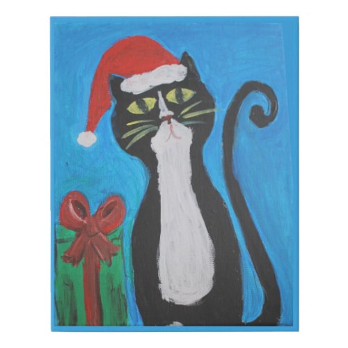 Folk Art Christmas Cat Faux Canvas Print