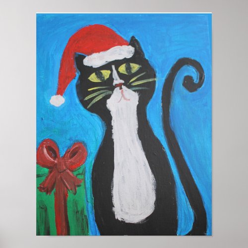 Folk Art Christmas Cat Poster