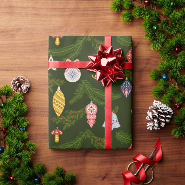 Folk Art Christmas Ornaments Wrapping Paper (Holiday Gift)