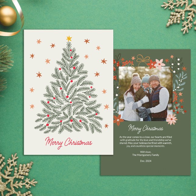 Folk-art Christmas Tree Family Photo Holiday Card (Creator Uploaded)