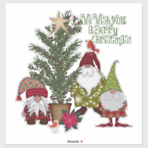 Folk Art Christmas Tree Gnomes Sticker