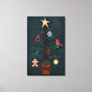 Folk Art Christmas Tree With Felt Look Ornaments Canvas Print