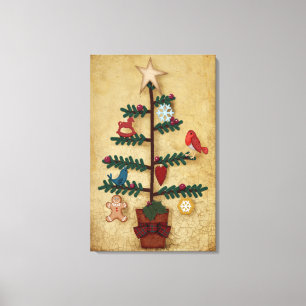 Folk Art Christmas Tree With Felt Ornaments Canvas Print
