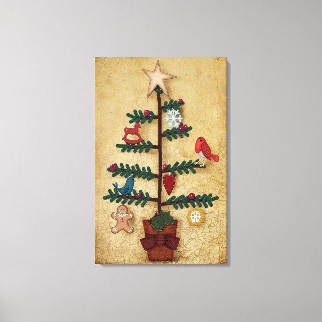Folk Art Christmas Tree With Felt Ornaments Canvas Print (Front)