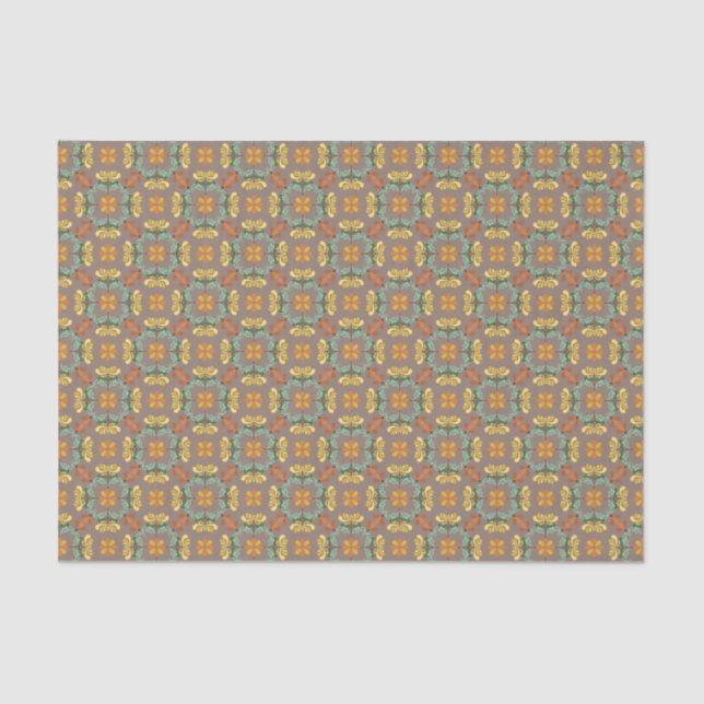 Folk Art Chrysanthemum Autumn Pattern Tissue Paper (Front)