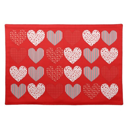 Folk Art Collage of Hearts Red Placemat