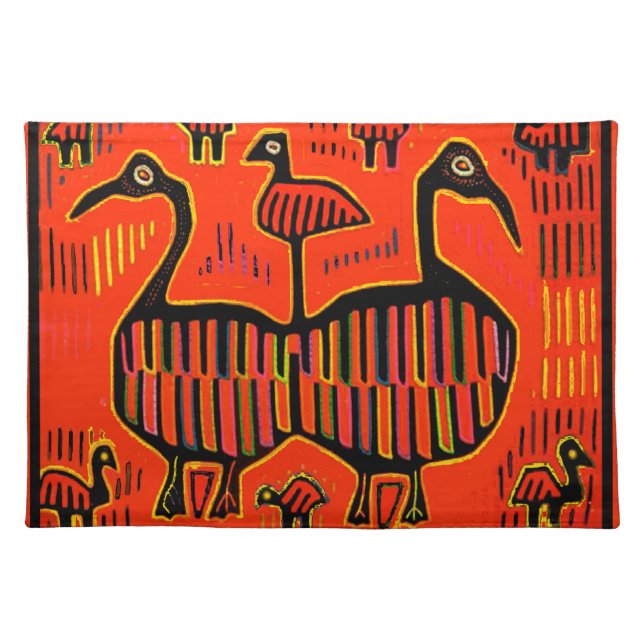 Folk Art Colorful Birds Cloth Placemat (Front)