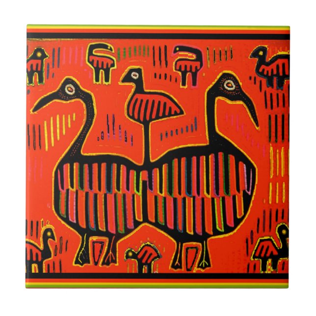Folk Art Colorful Birds Tile (Front)