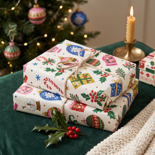 Folk Art Colorful Christmas Wrapping Paper