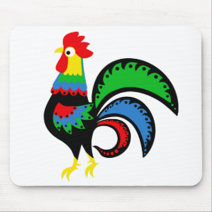 Folk art colorful Rooster/cockerel/ fowl/bird Mouse Pad