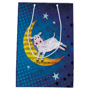 Folk Art Cow Jumped Over the Moon Nursery Rhyme Medium Gift Bag