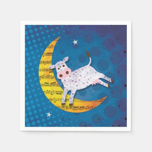 Folk Art Cow Jumped Over the Moon Nursery Rhyme Paper Napkins