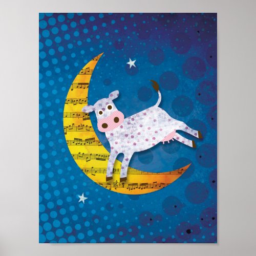 Folk Art Cow Jumped Over the Moon Nursery Rhyme Poster