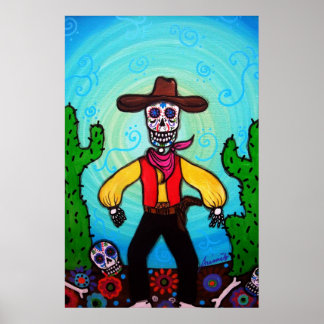 FOLK ART COWBOY DAY OF THE DEAD PAINTING POSTER