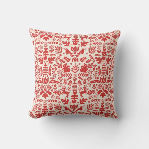 Folk Art Damask Holiday Throw Pillow