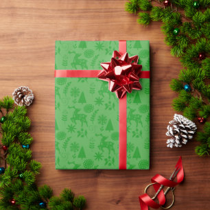 Folk Art Deer Forest Green Gift Wrapping Paper